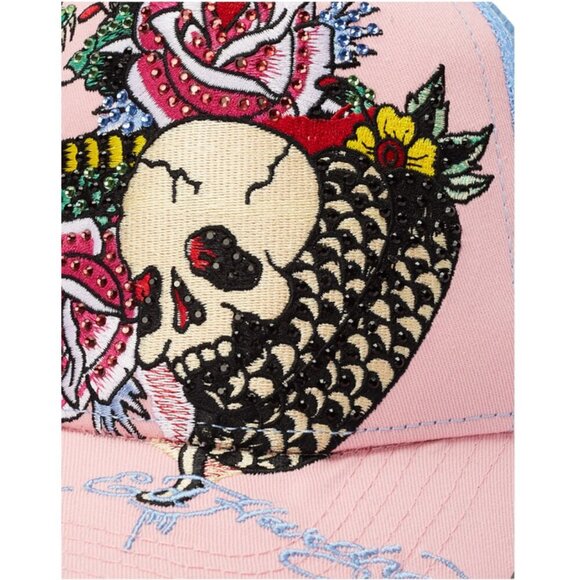 Ed Hardy Rhinestone Cobra Trucker Hat, Pink & Blue Sky, Unisex, NWT - Picture 5 of 7